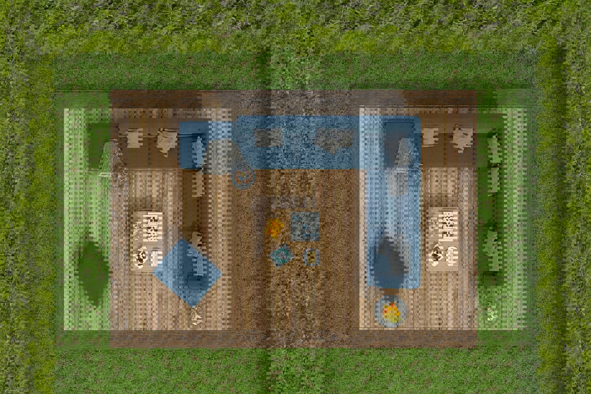 High Angle View Of A Garden With Sofa On A Wooden 2023 11 27 05 07 28 Utc